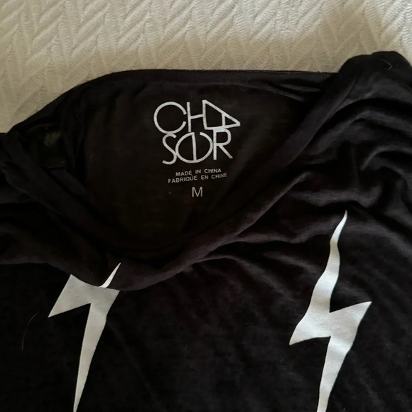 Chaser black double lightening bolt t shirt size medium EDGY FEMININE - Picture 4 of 7